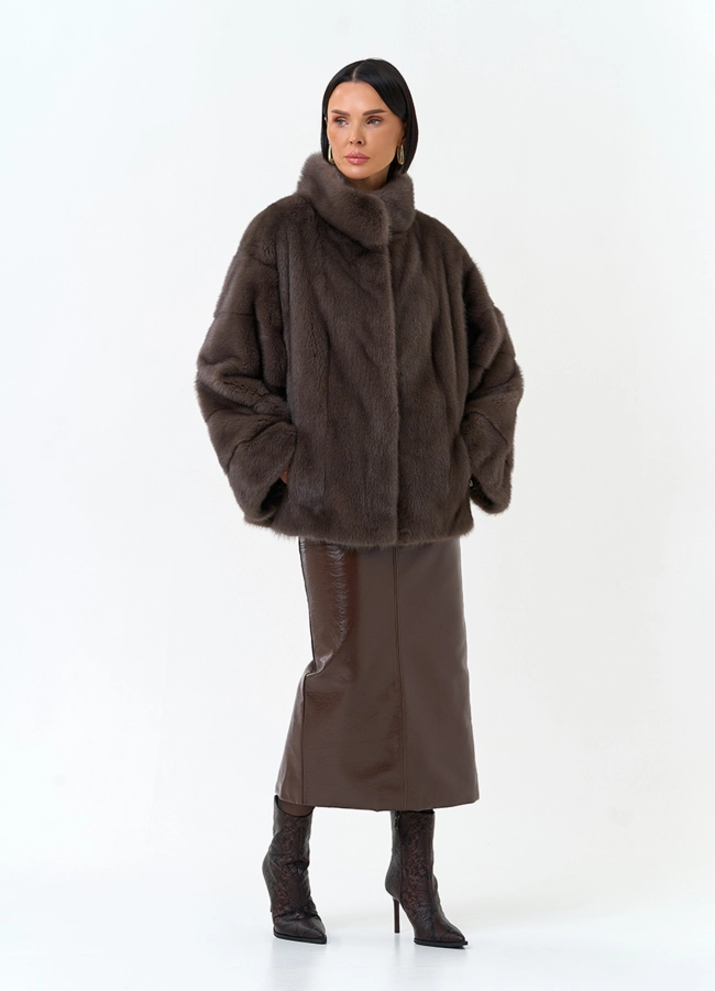 Шуба из меха норки с воротником стойкой модель № 34293 универмаг малина фото