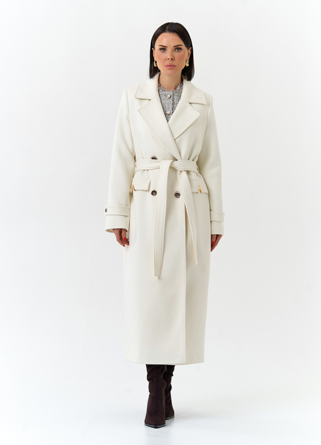 Женское пальто белого цвета модель № 32643 универмаг малина