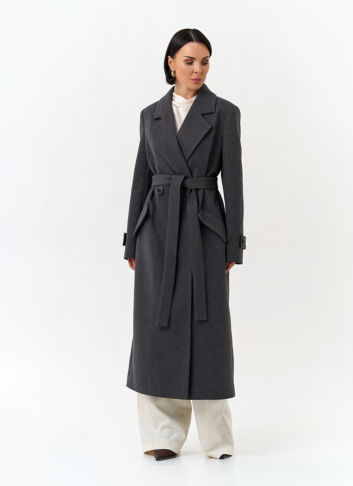 Женское длинное пальто с поясом
