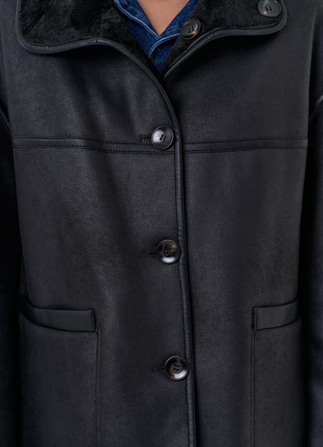 Женская двухсторонняя дубленка из эко замши в черном цвете модель № 31286 универмаг малина