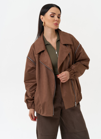 Куртка бомбер из эко замши со съемными рукавами