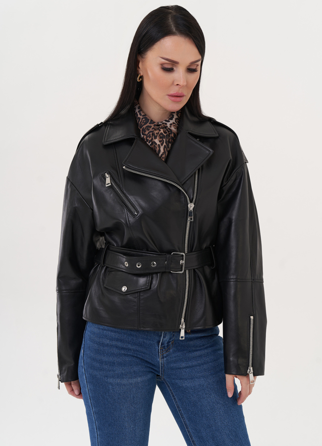 Кожаная куртка черного цвета модель № 500140 в кредит