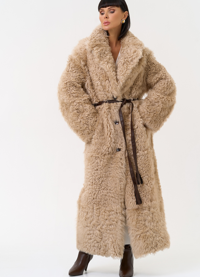 Женская двухсторонняя дубленка с декоративным поясом модель № 31620 в рассрочку