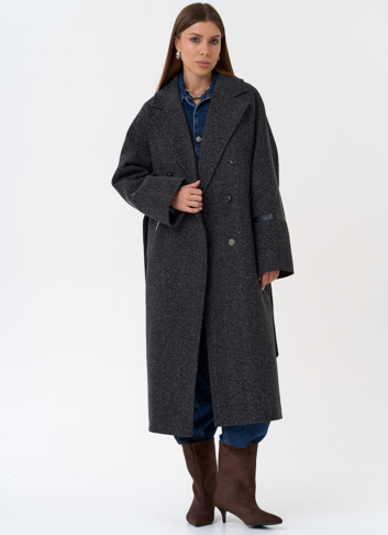 Женское пальто с отделкой из экокожи