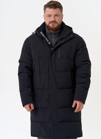 Удлиненный мужской пуховик с капюшоном