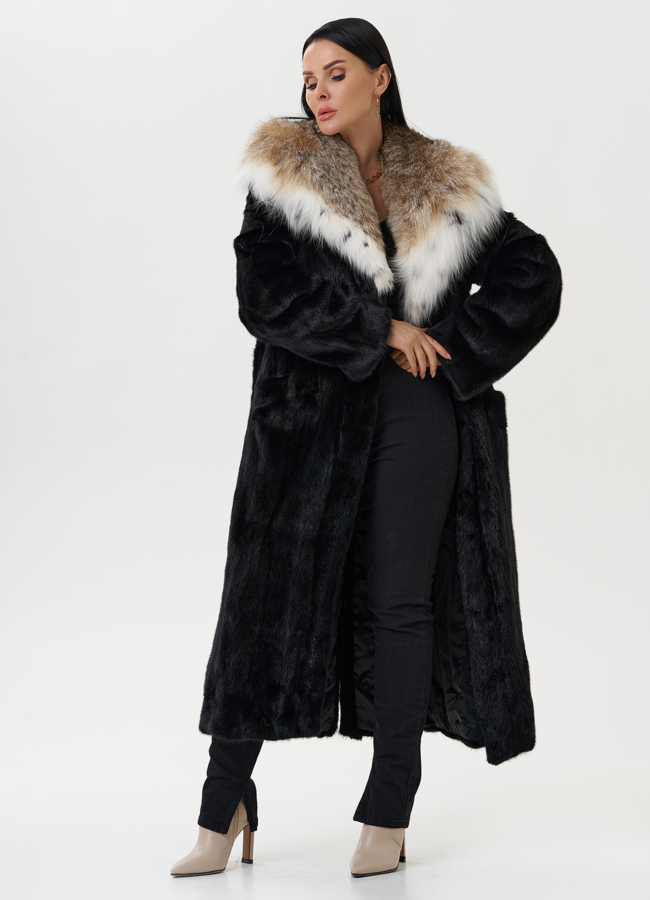 Норковая шуба с капюшоном из меха рыси модель № 31342 универмаг малина