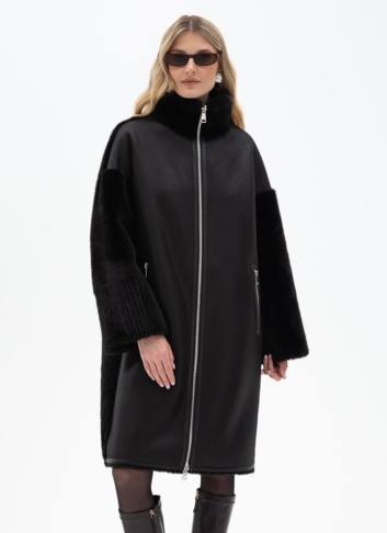 Женская двухсторонняя дубленка из эко кожи с воротником стойкой Женская двухсторонняя дубленка из эко кожи с воротником стойкой